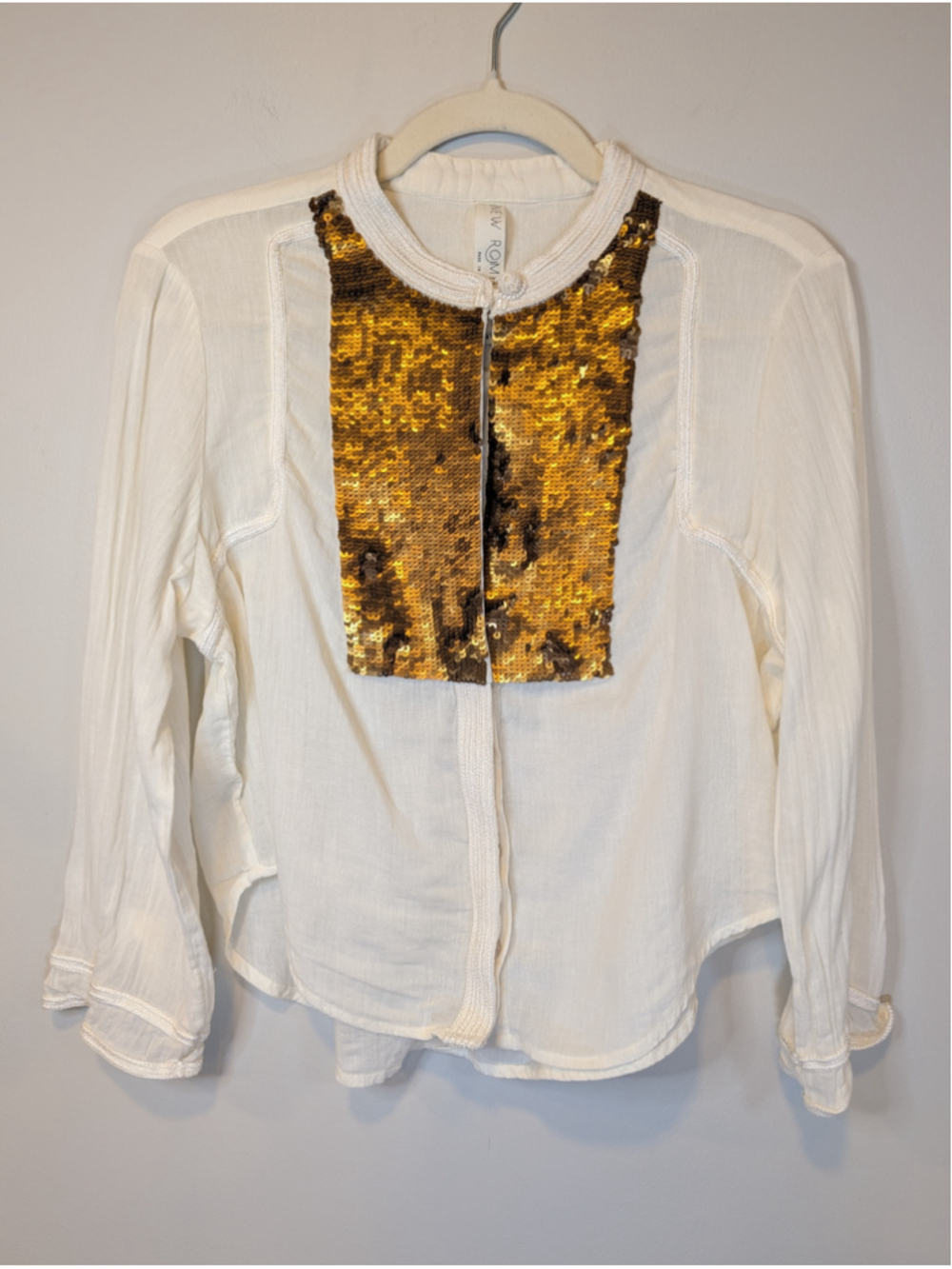 Women's Free People New Romantics Sequin Blouse, Size M, White and Gold
